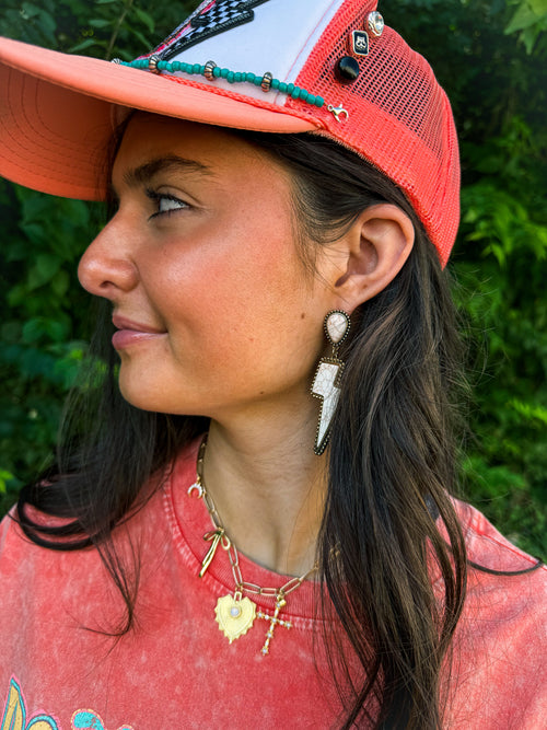 Creme Lightening Bolt Earrings