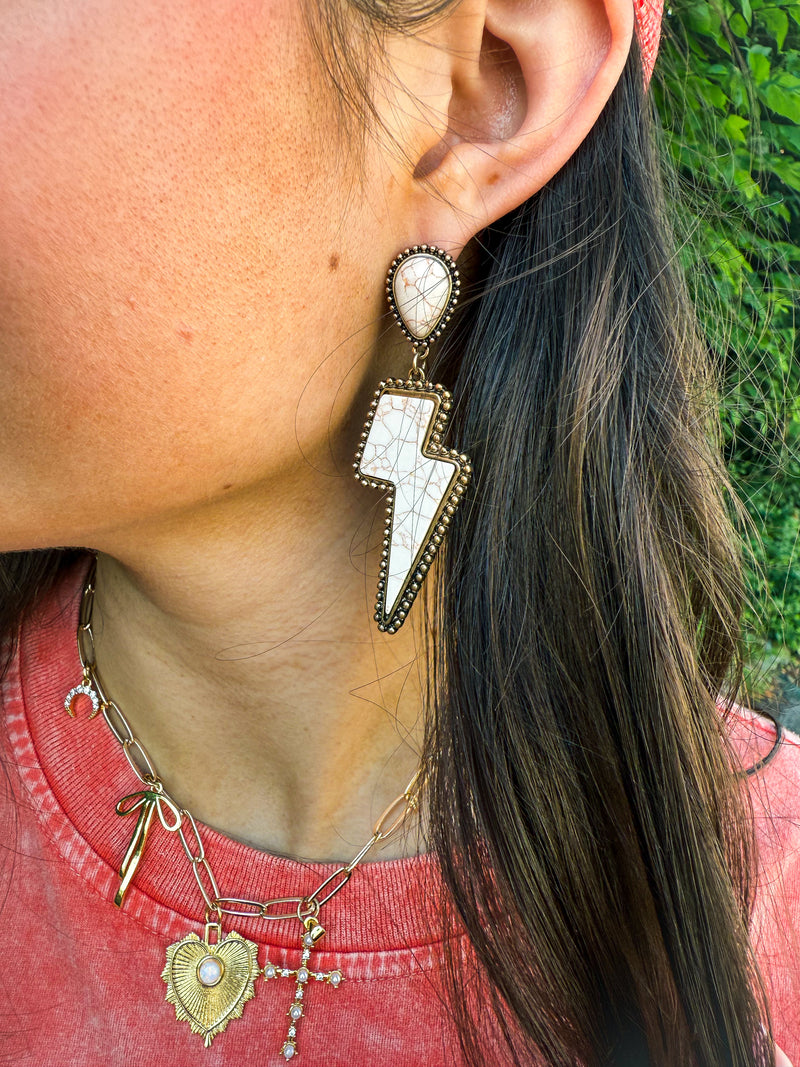 Creme Lightening Bolt Earrings