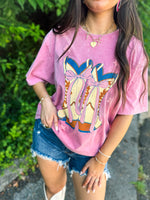 Boots N Bows Tee-Pink