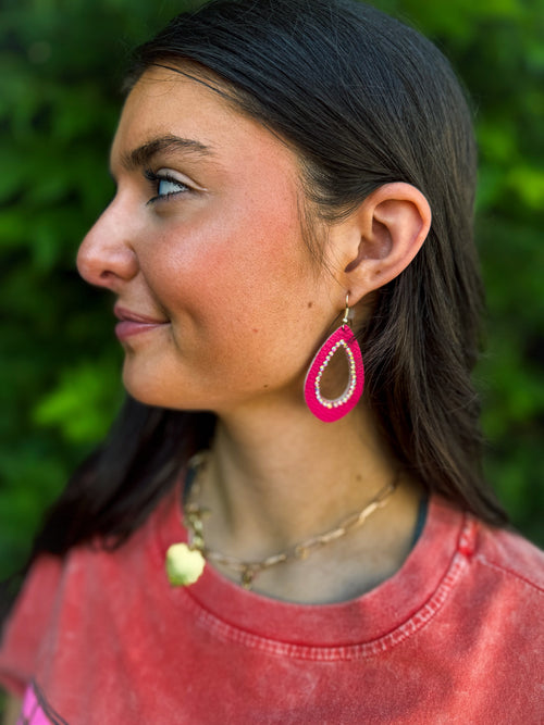 Hot Pink Rhinestone Earrings