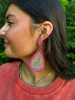 Pink Rhinestone Teardrop Earrings