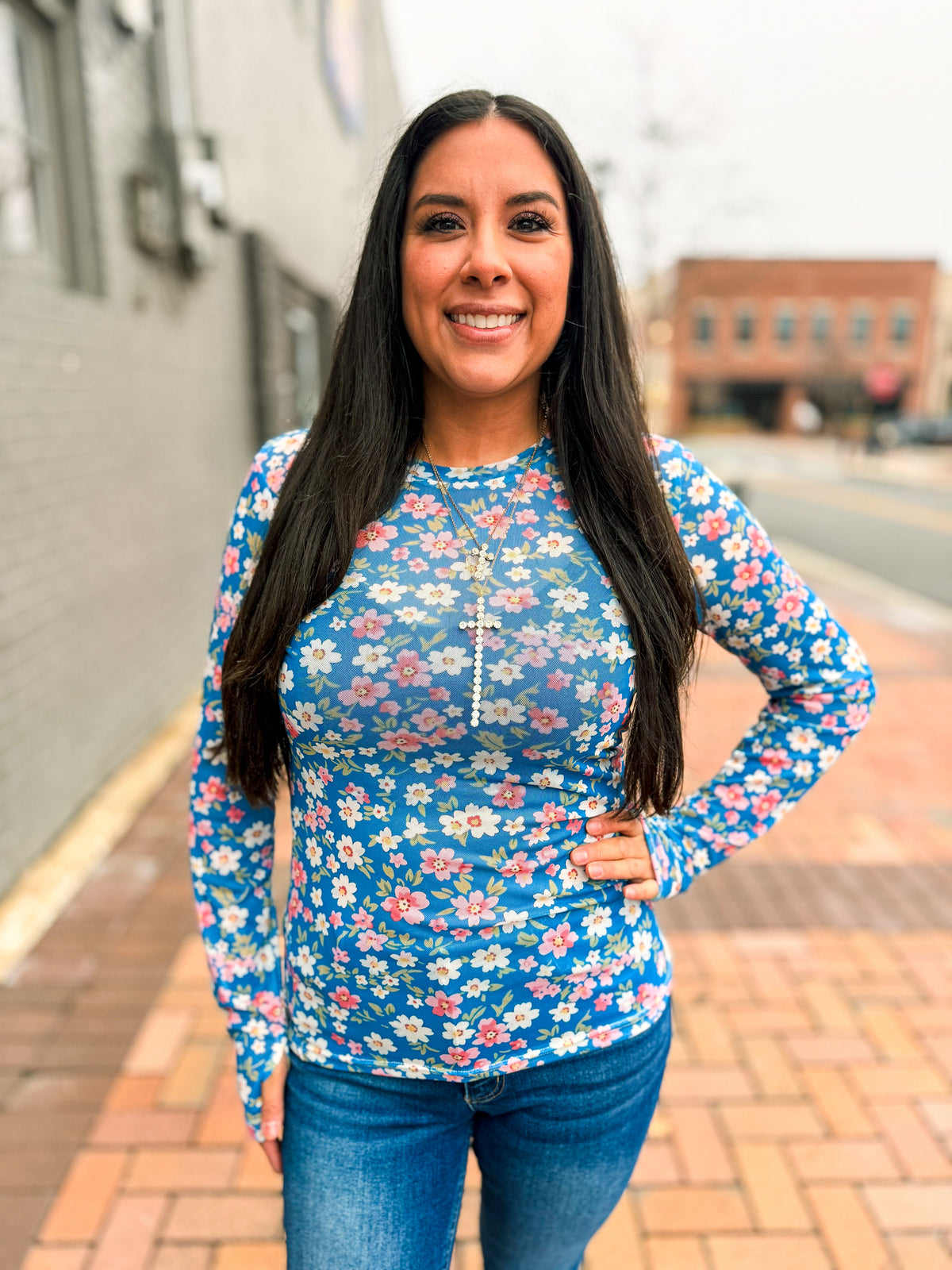 Bloomin Blue Mesh Top
