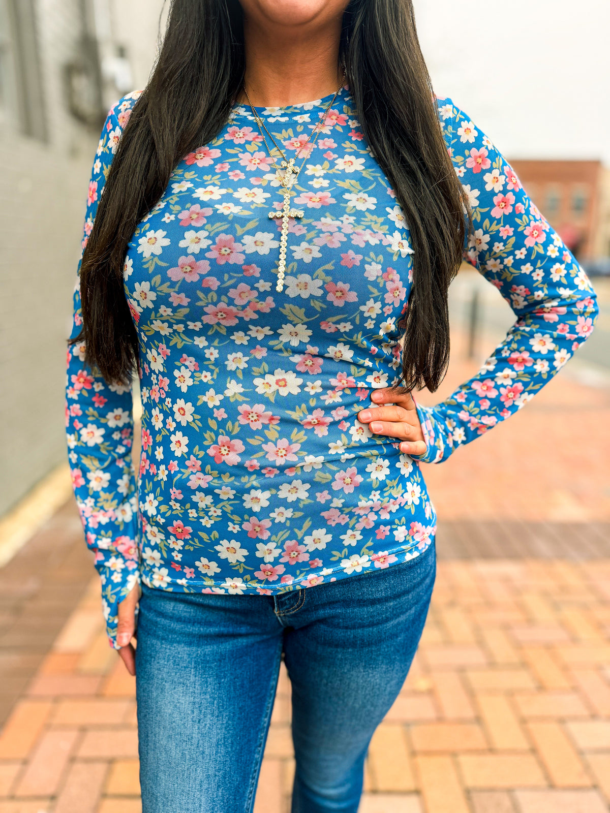 Bloomin Blue Mesh Top