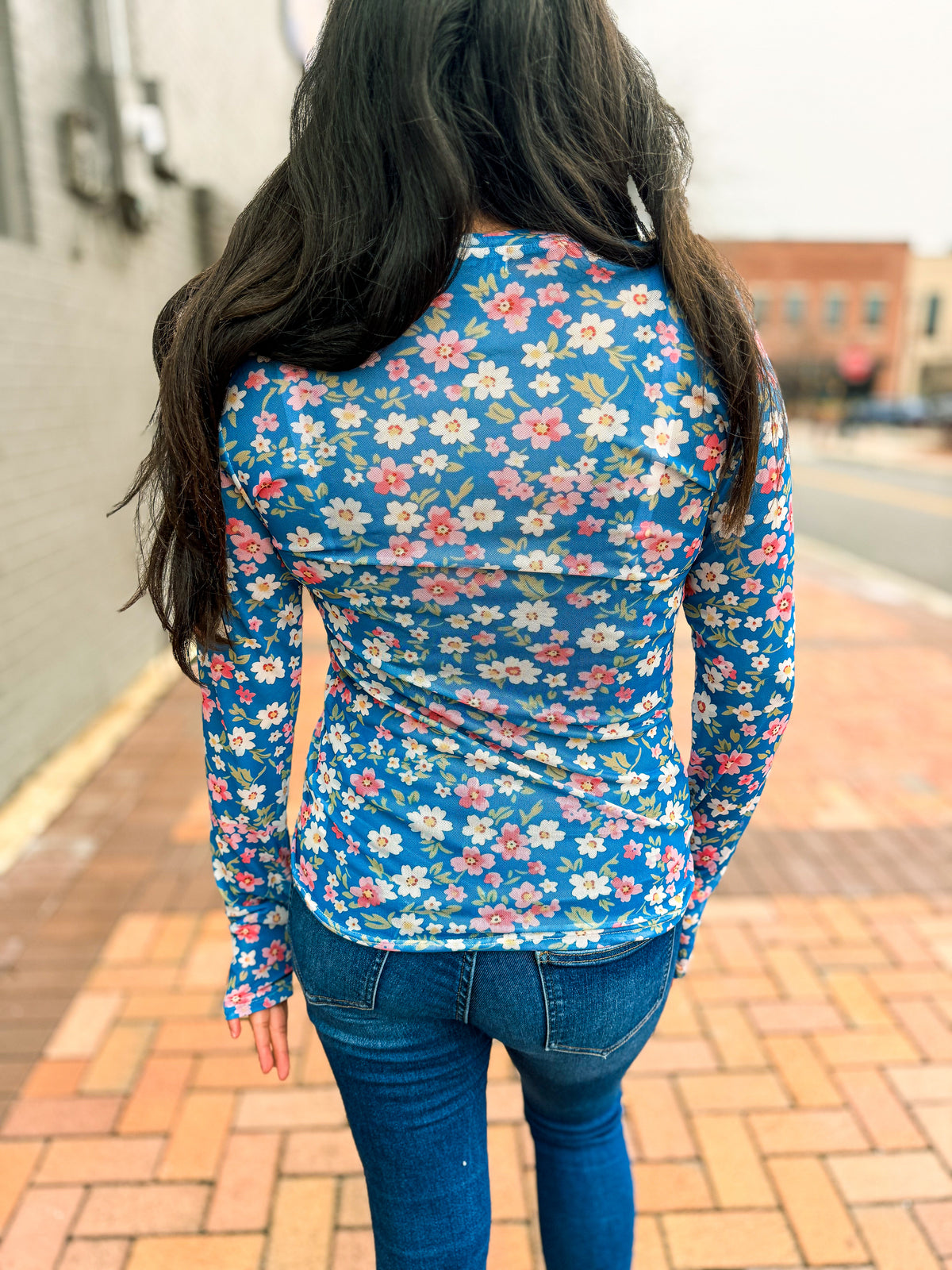 Bloomin Blue Mesh Top