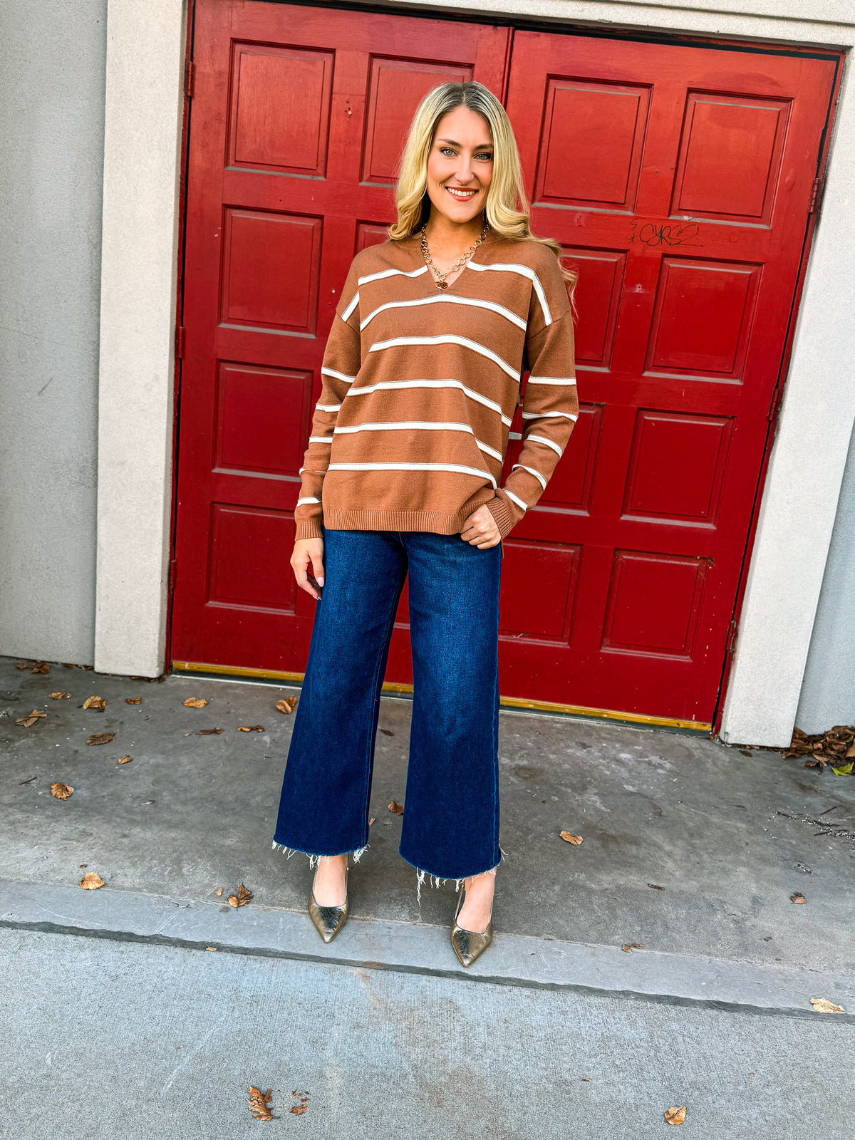 Split Neck Zenana Sweater-Camel