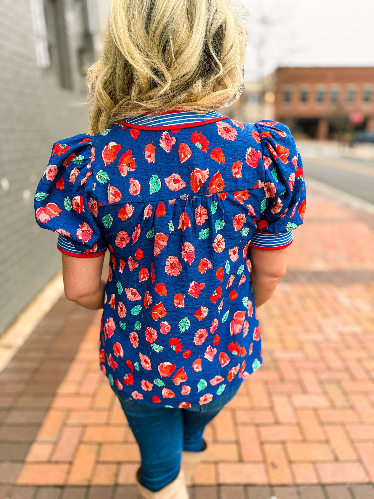 Blue Floral Striped Top-Entro