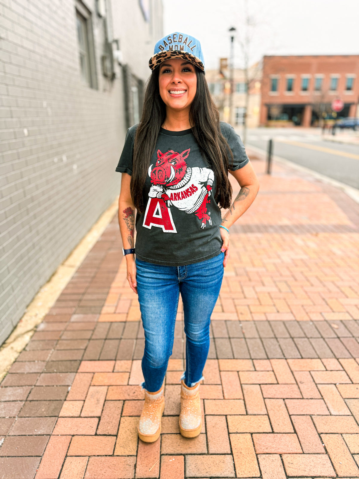 Arkansas Razorback Logo Baseball Tee