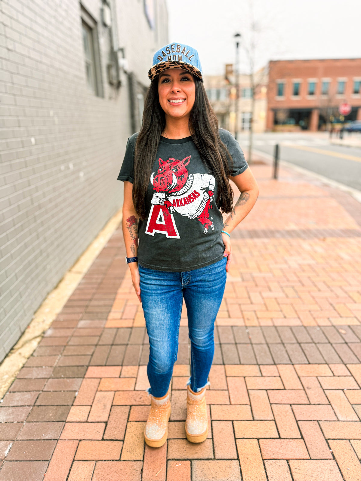 Arkansas Razorback Logo Baseball Tee