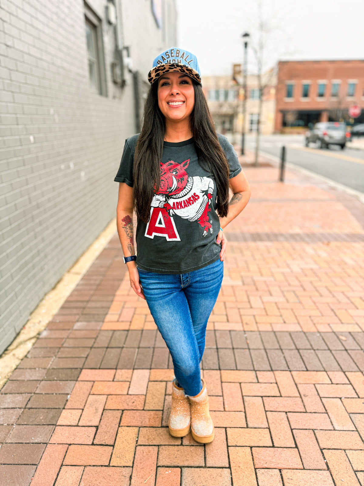 Arkansas Razorback Logo Baseball Tee