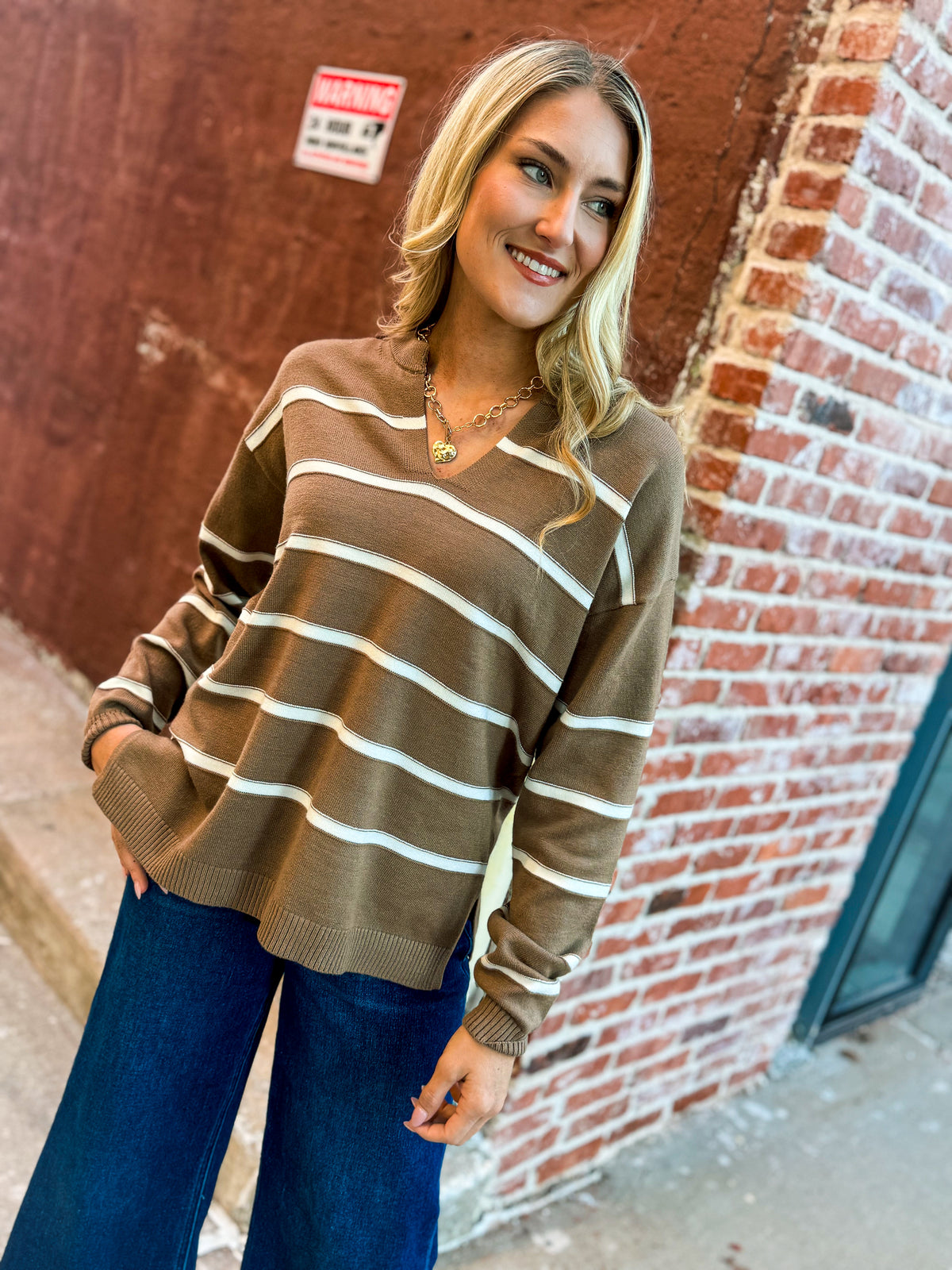 Split Neck Zenana Sweater-Mocha
