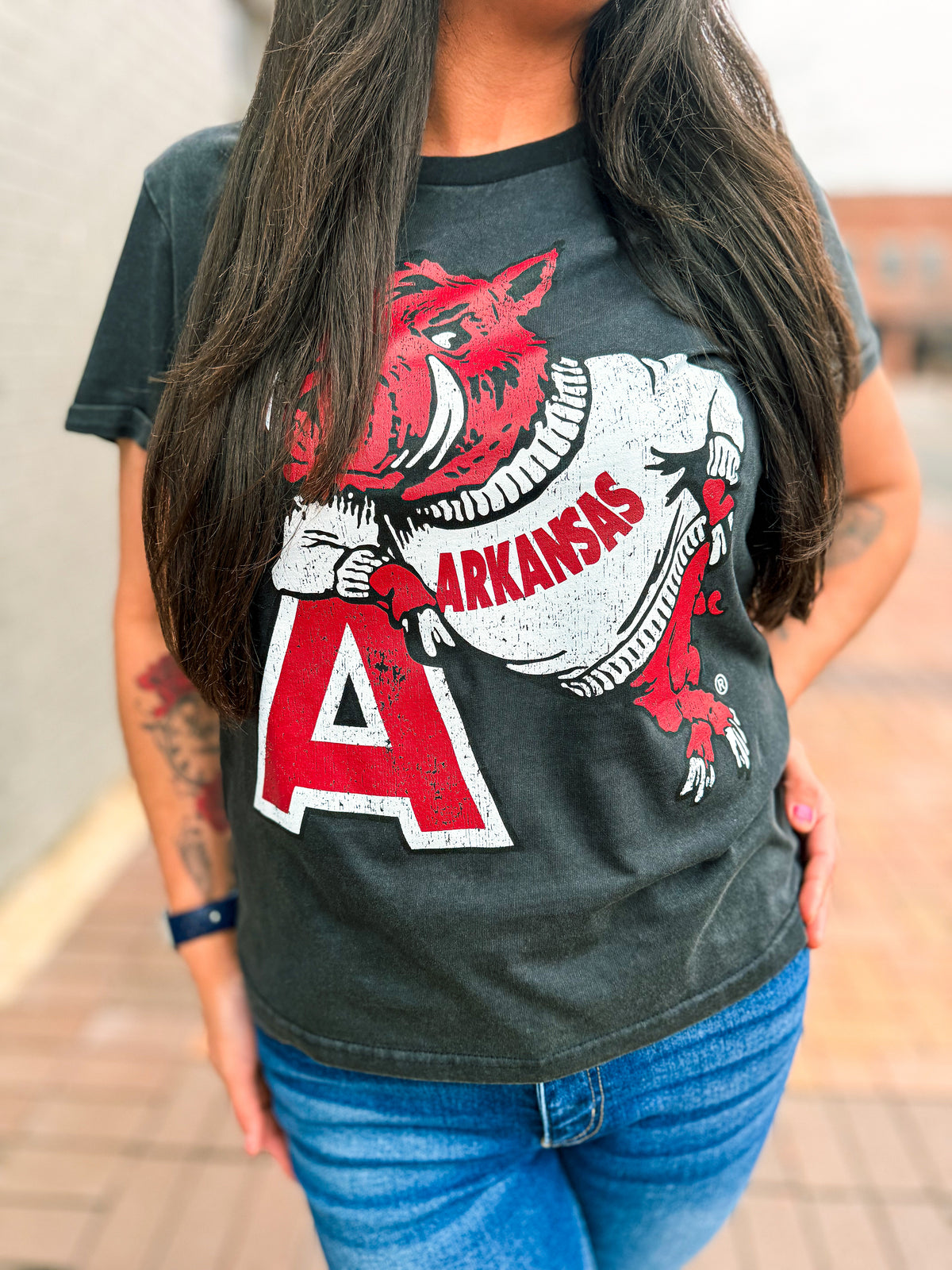Arkansas Razorback Logo Baseball Tee