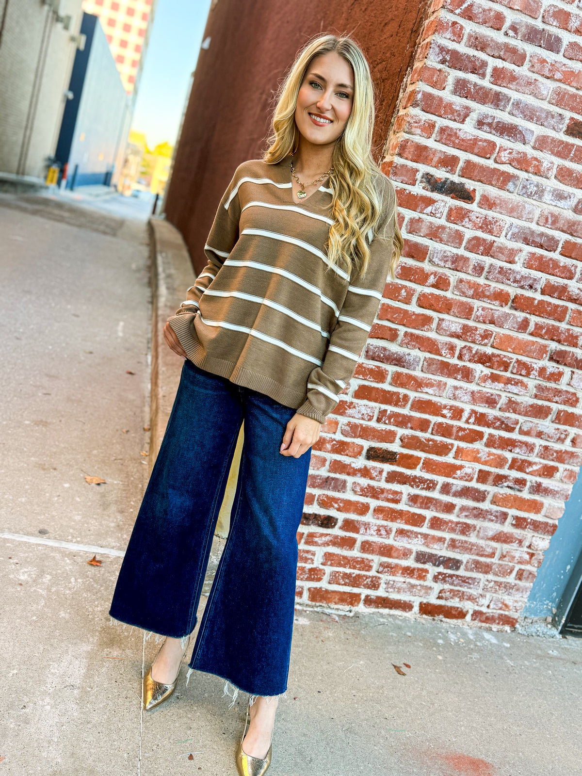 Split Neck Zenana Sweater-Mocha