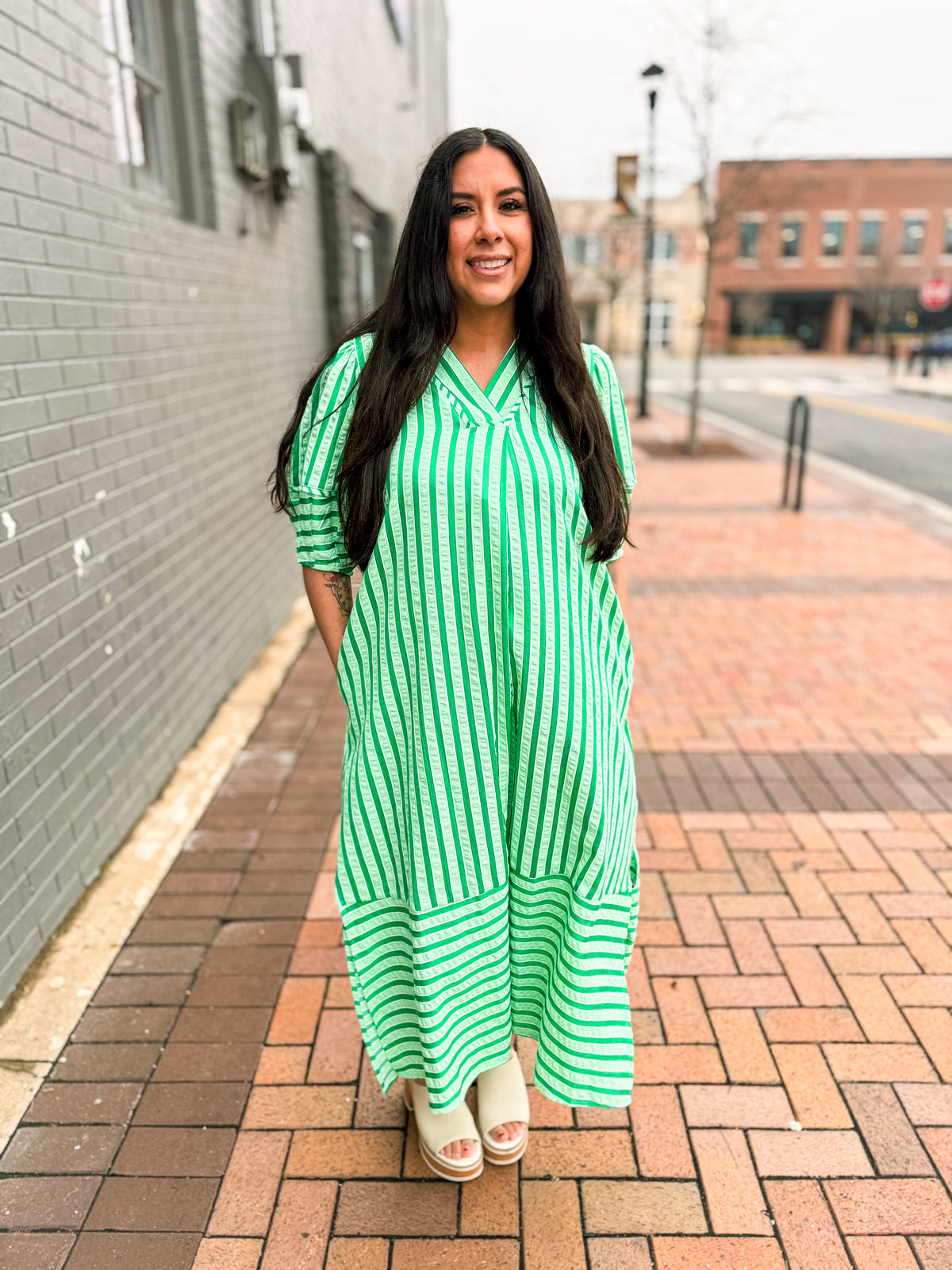 Green Striped Umgee Dress