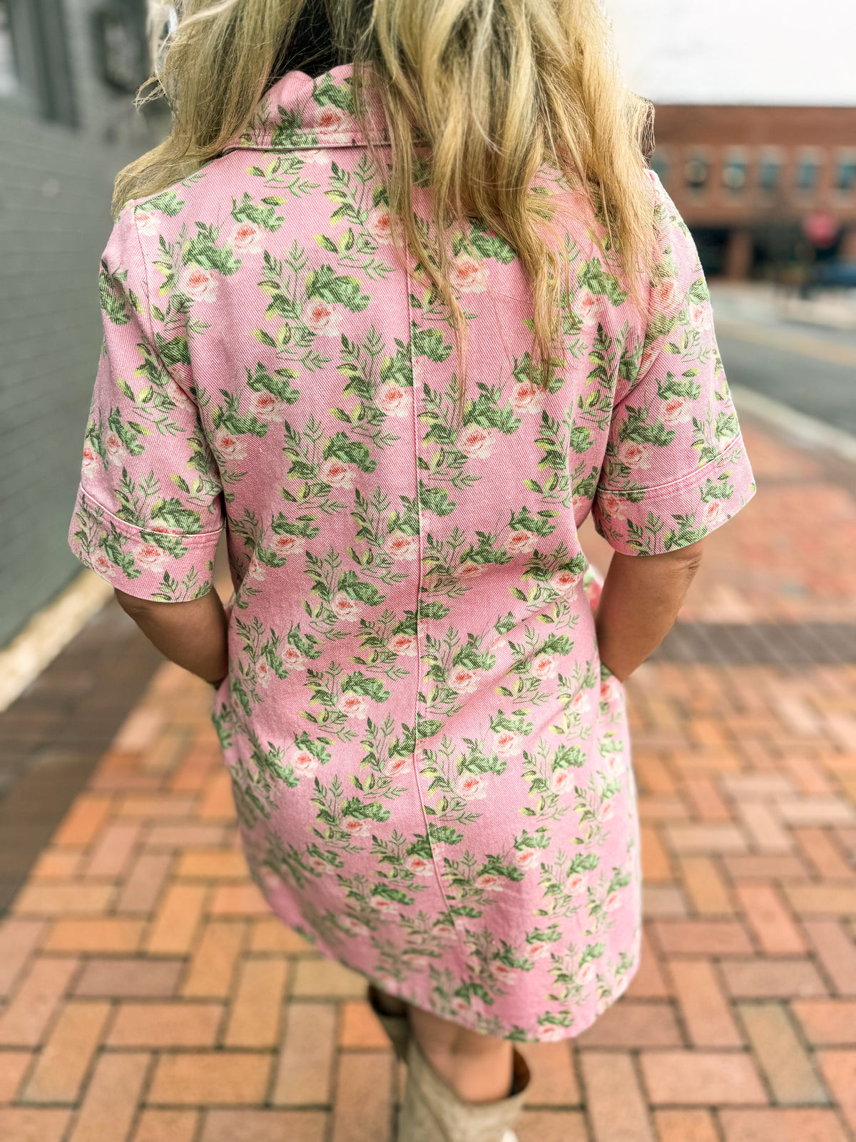 Pink Floral Denim Dress