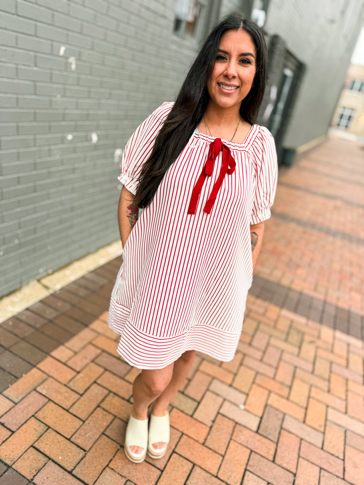 Red Striped Bow Dress
