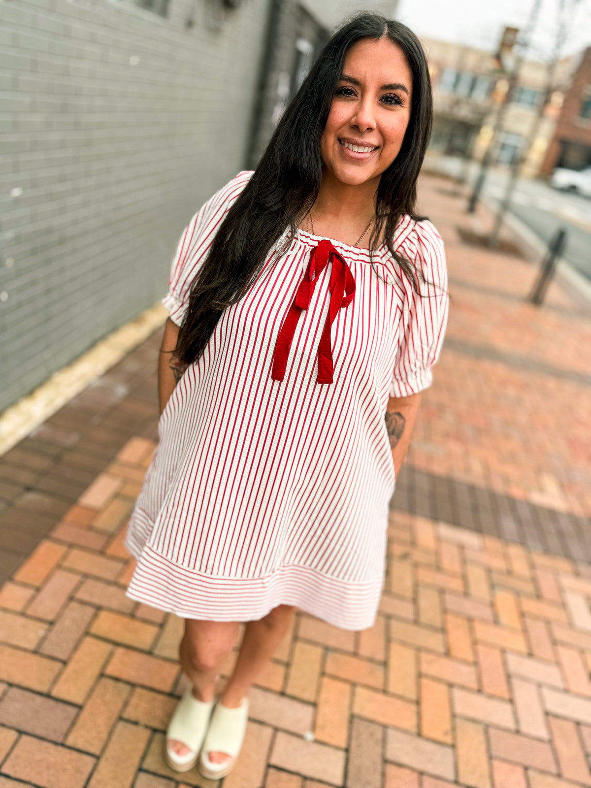 Red Striped Bow Dress