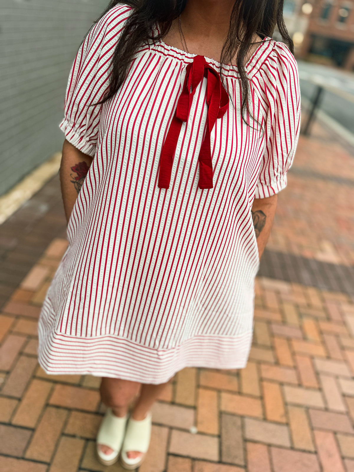 Red Striped Bow Dress