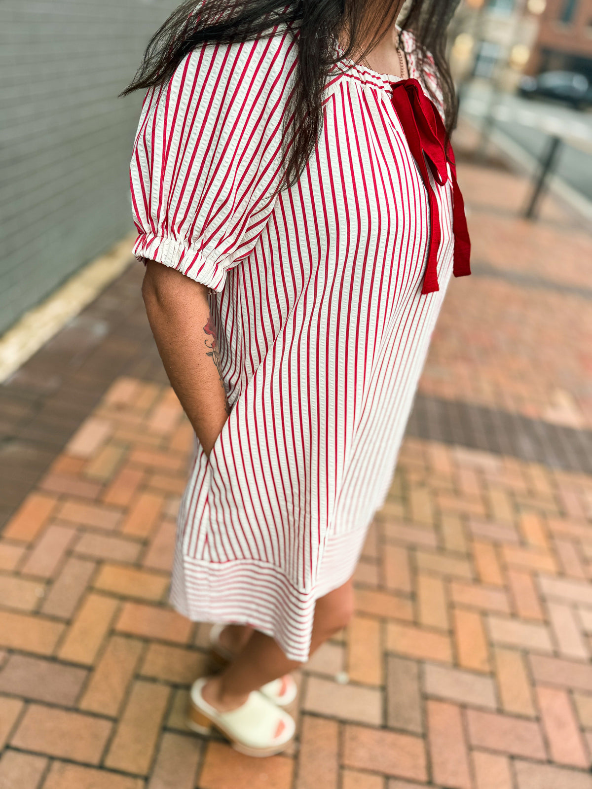 Red Striped Bow Dress