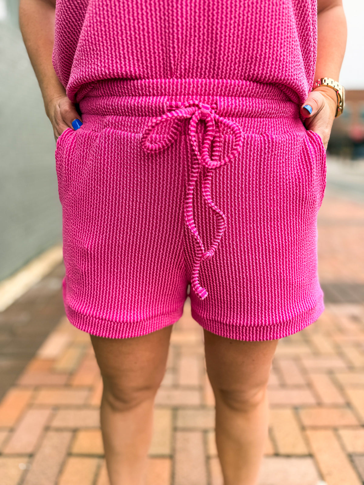 Ribbed Shorts Set-Hot Pink