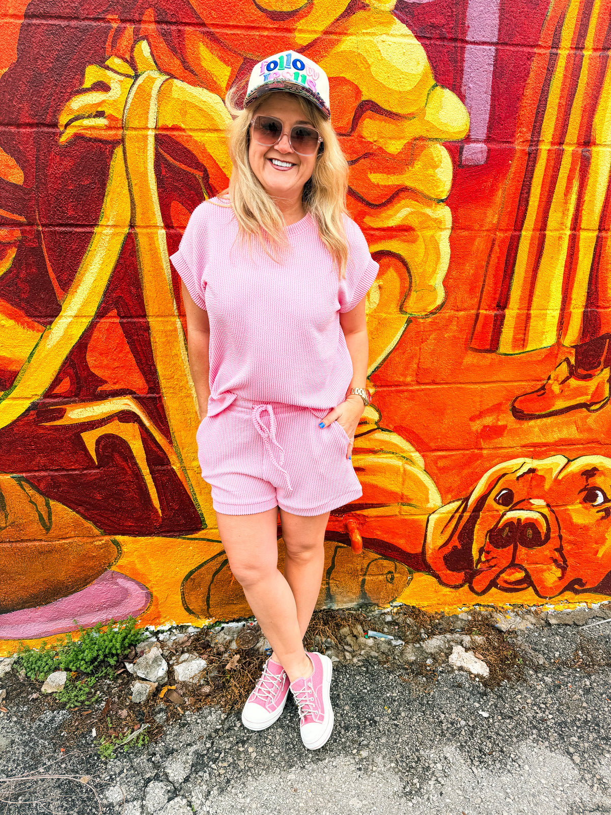 Ribbed Shorts Set-Light Pink