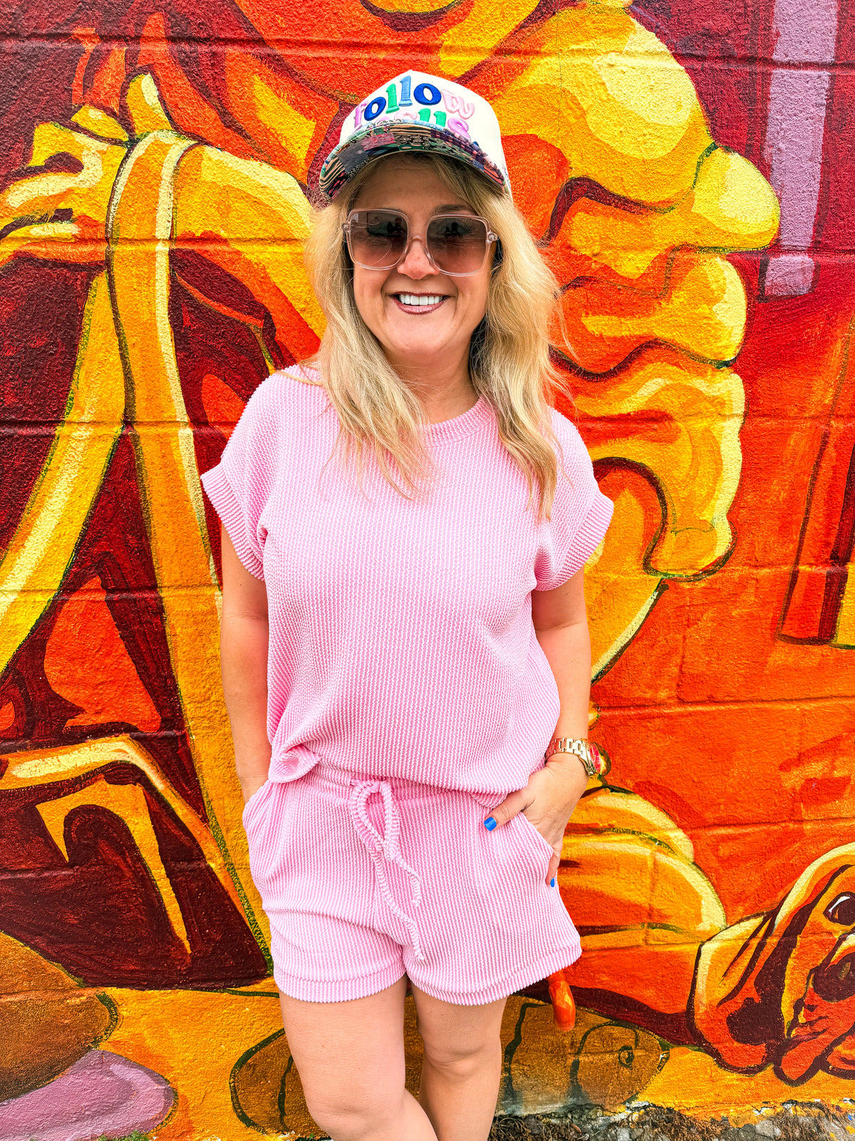 Ribbed Shorts Set-Light Pink