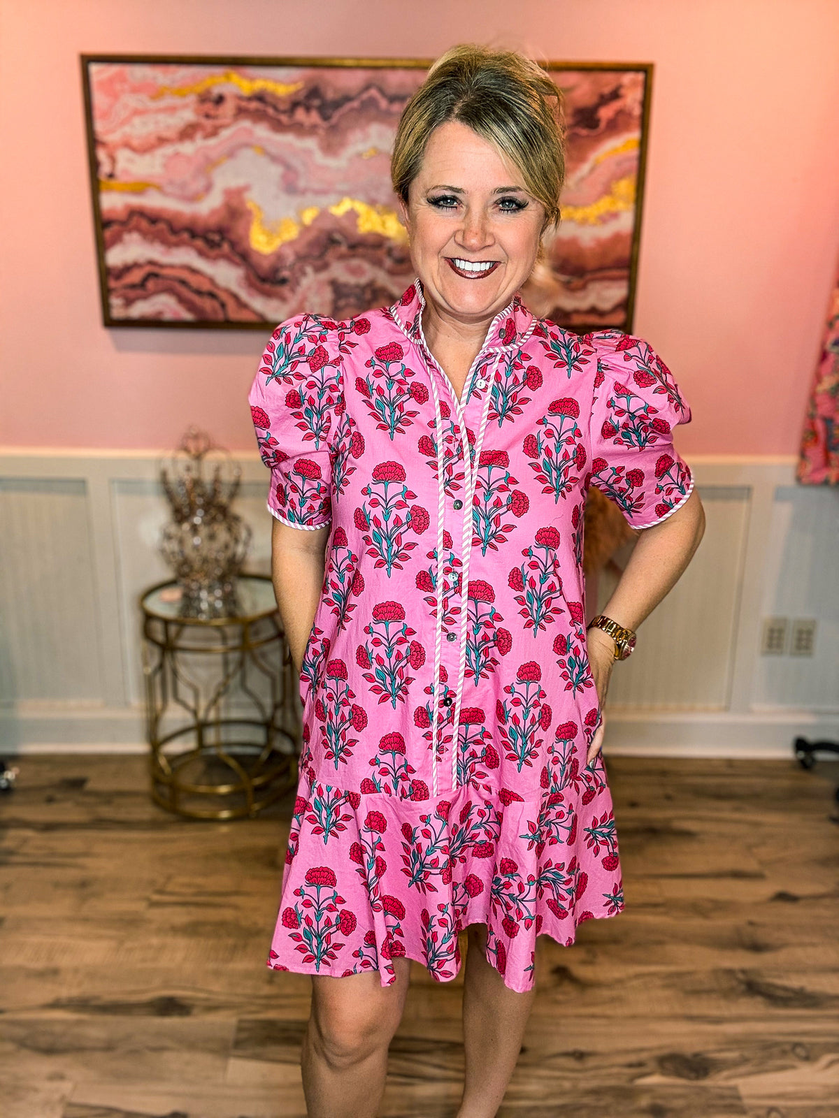 Red & Pink Floral Entro Dress