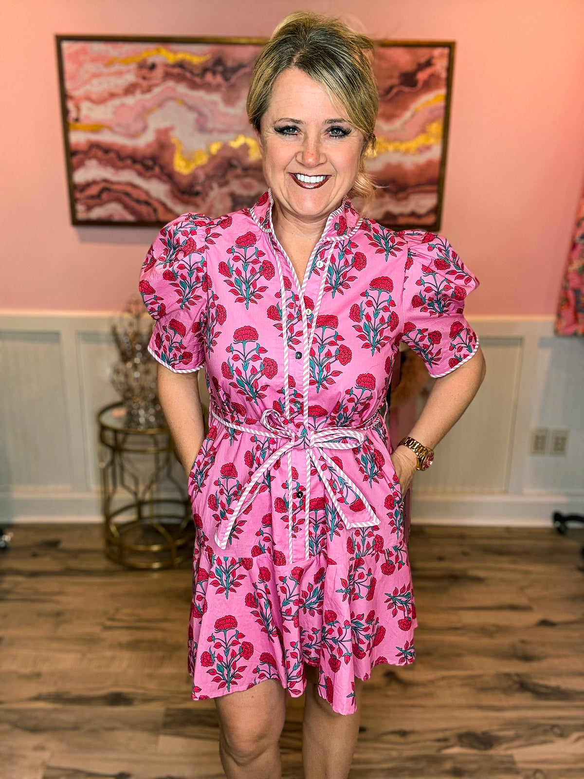 Red & Pink Floral Entro Dress