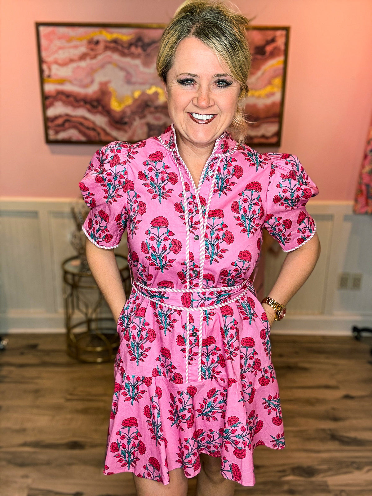 Red & Pink Floral Entro Dress