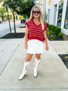 Red & White Cropped Sweater-Day & Moon
