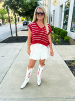 Red & White Cropped Sweater-Day & Moon