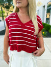 Red & White Cropped Sweater-Day & Moon