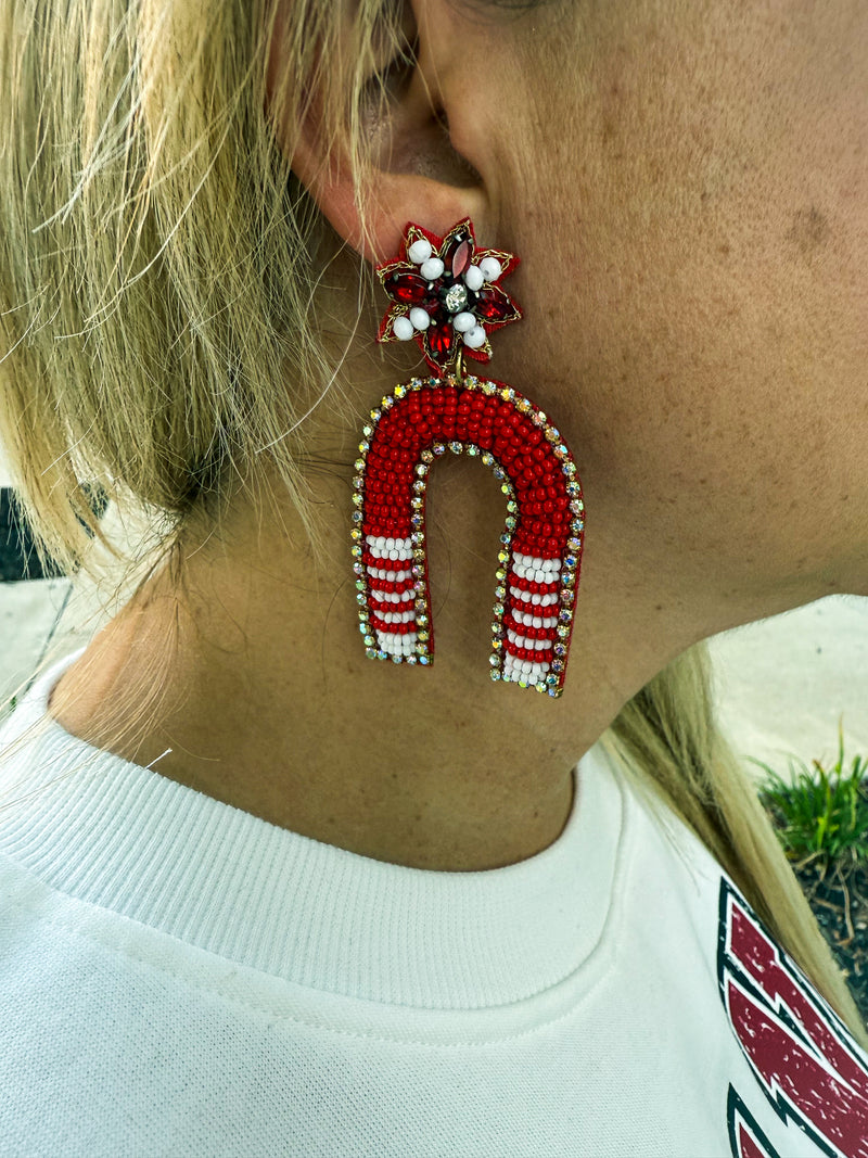 Gameday Beaded Earrings-Red/White