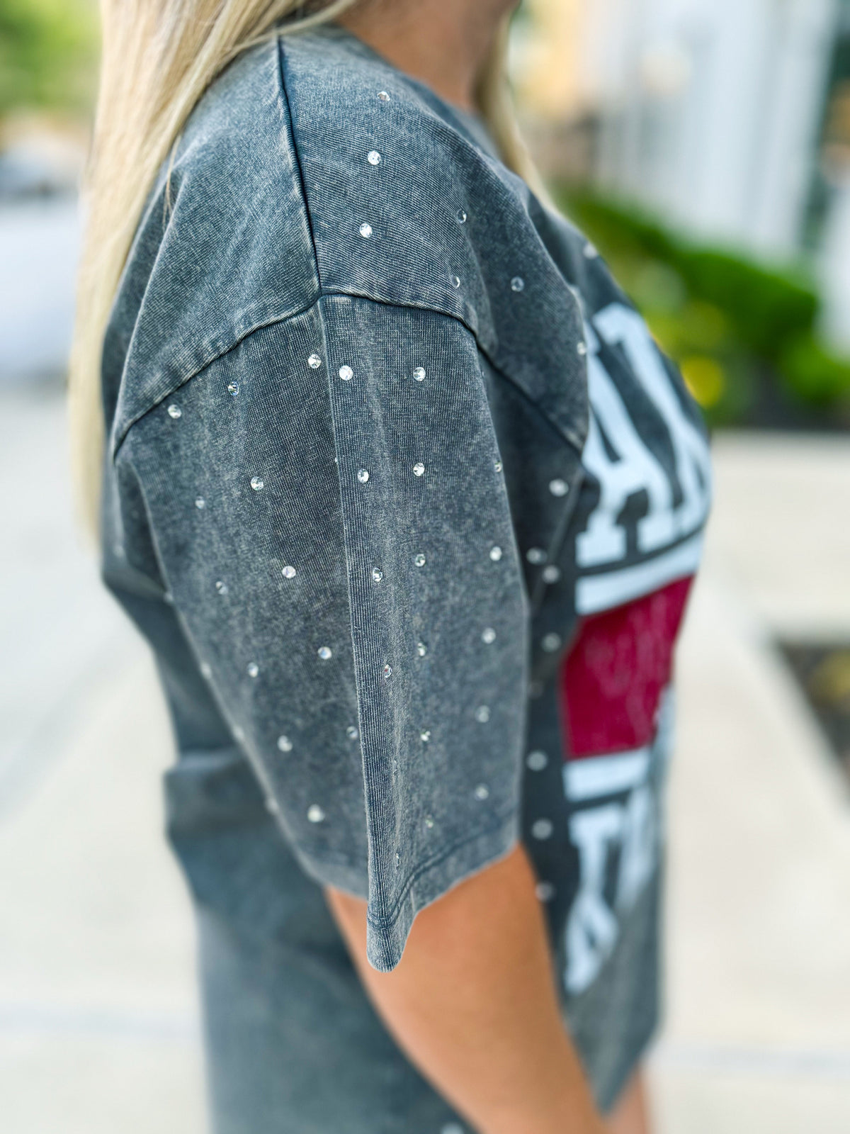Gray Arkansas Rhinestone Tee