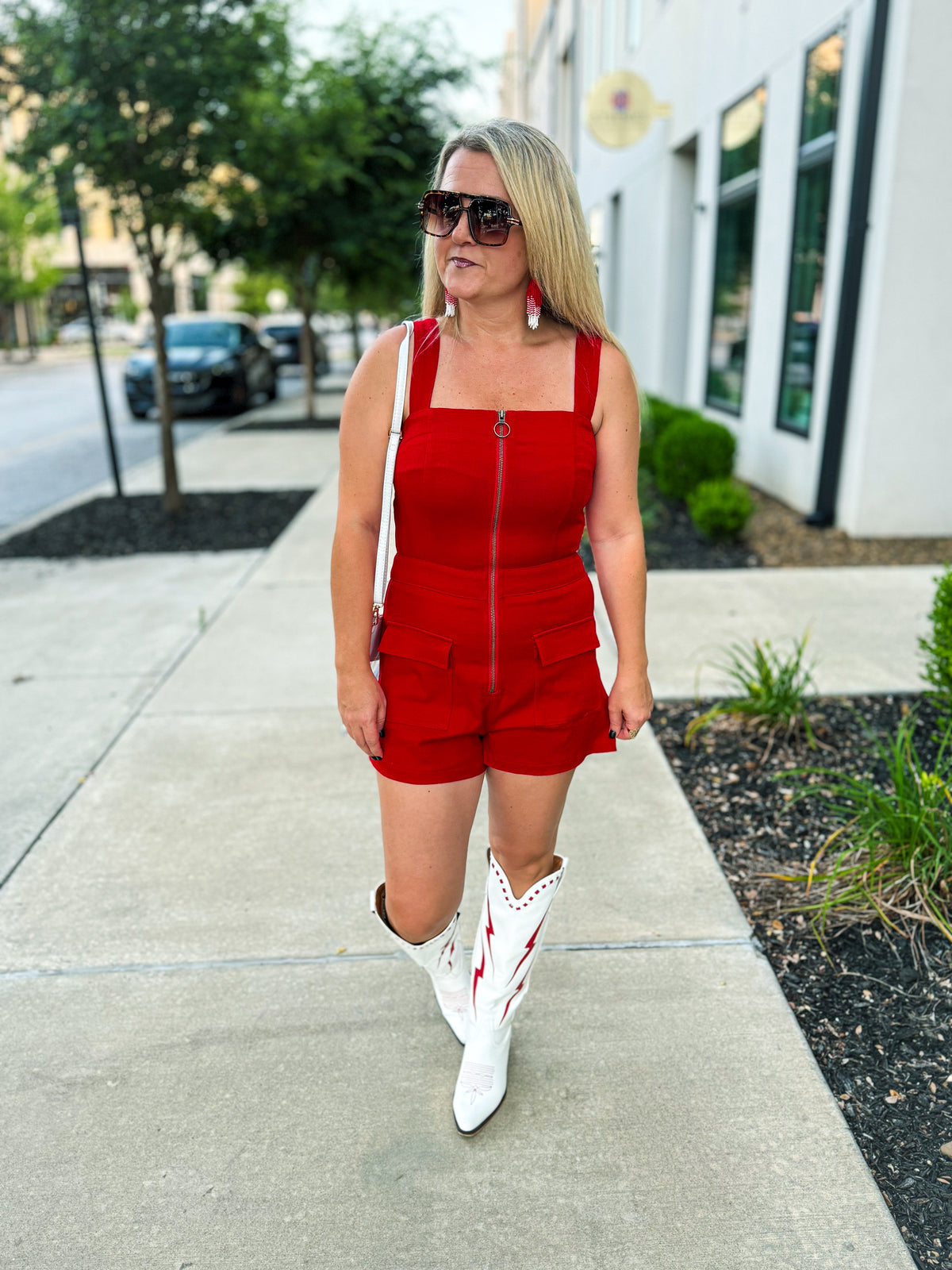 Red Front Zip Romper