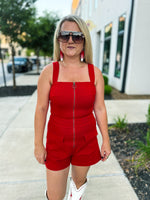 Red Front Zip Romper