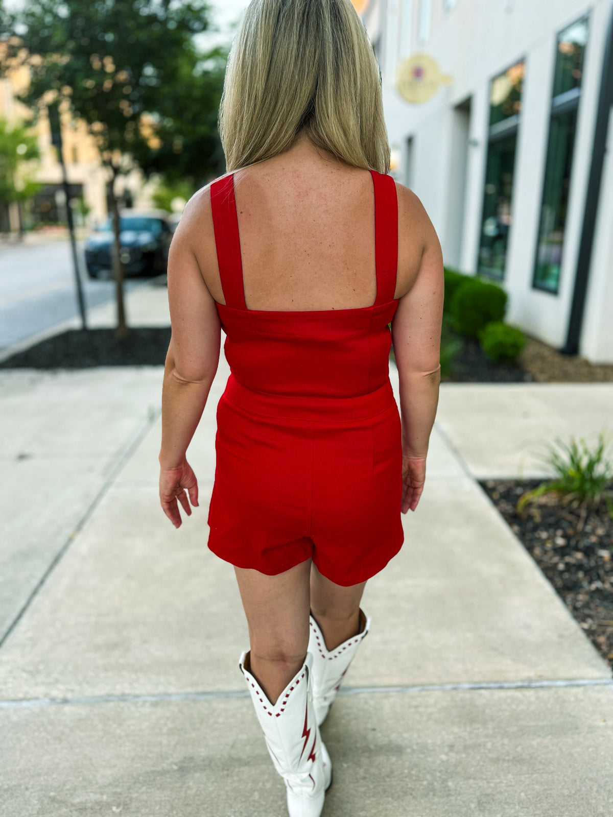 Red Front Zip Romper