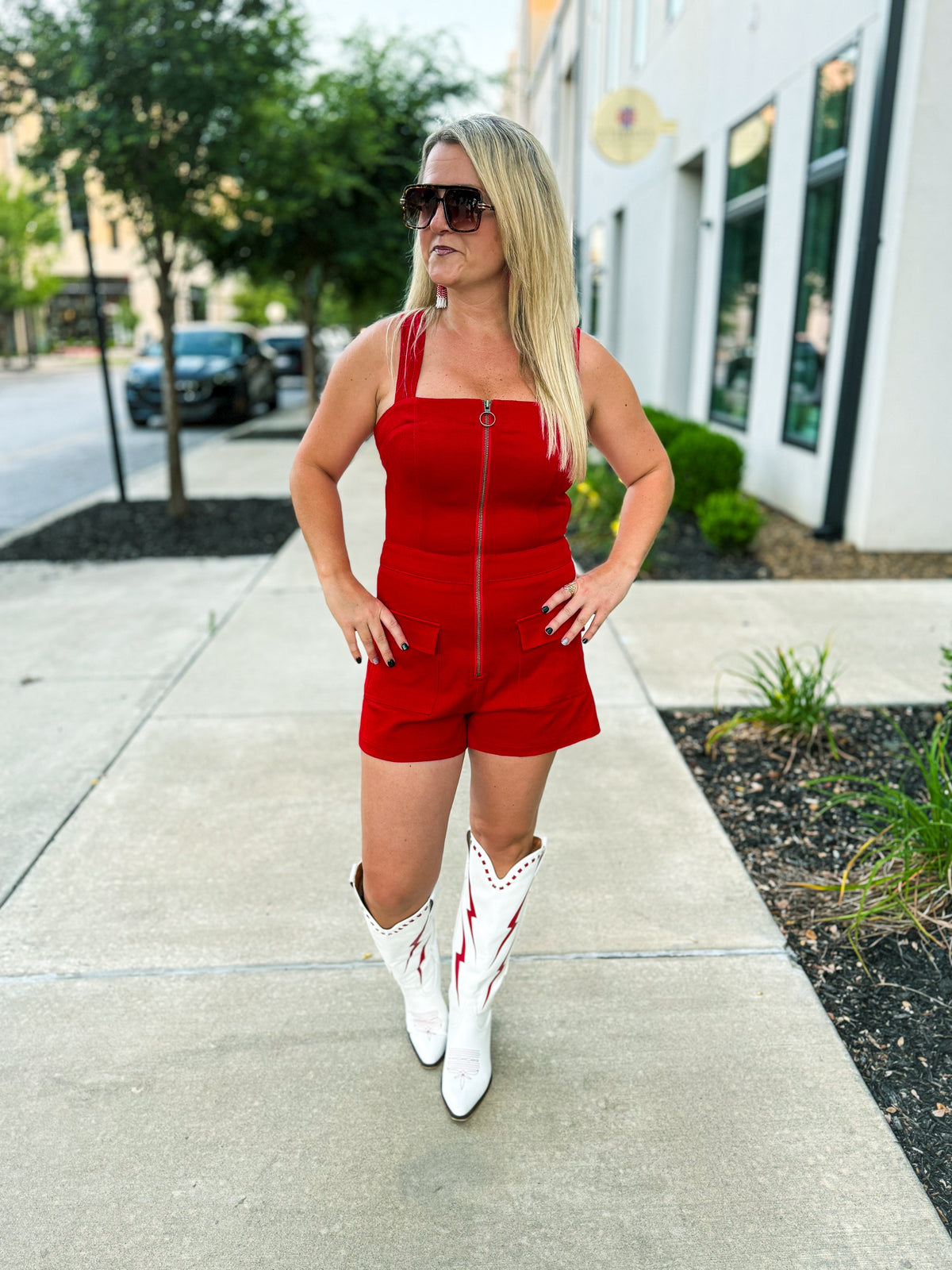 Red Front Zip Romper
