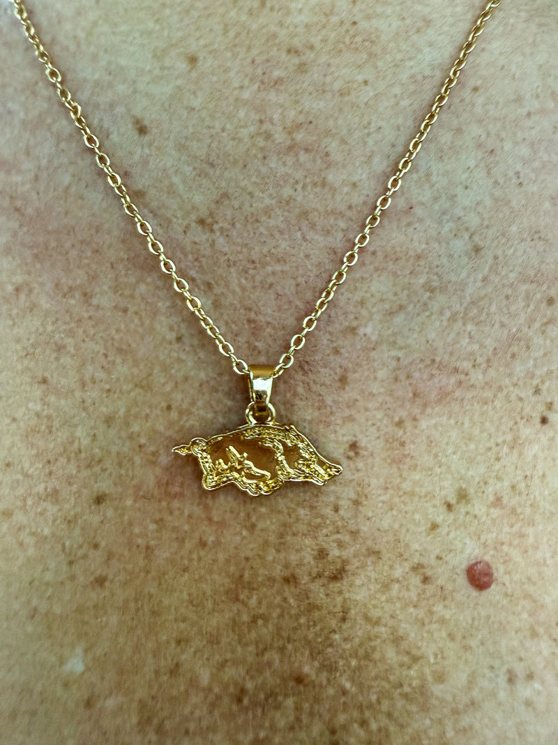 Arkansas Razorback 24K Gold Necklace