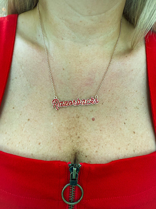 Razorback Script Necklace