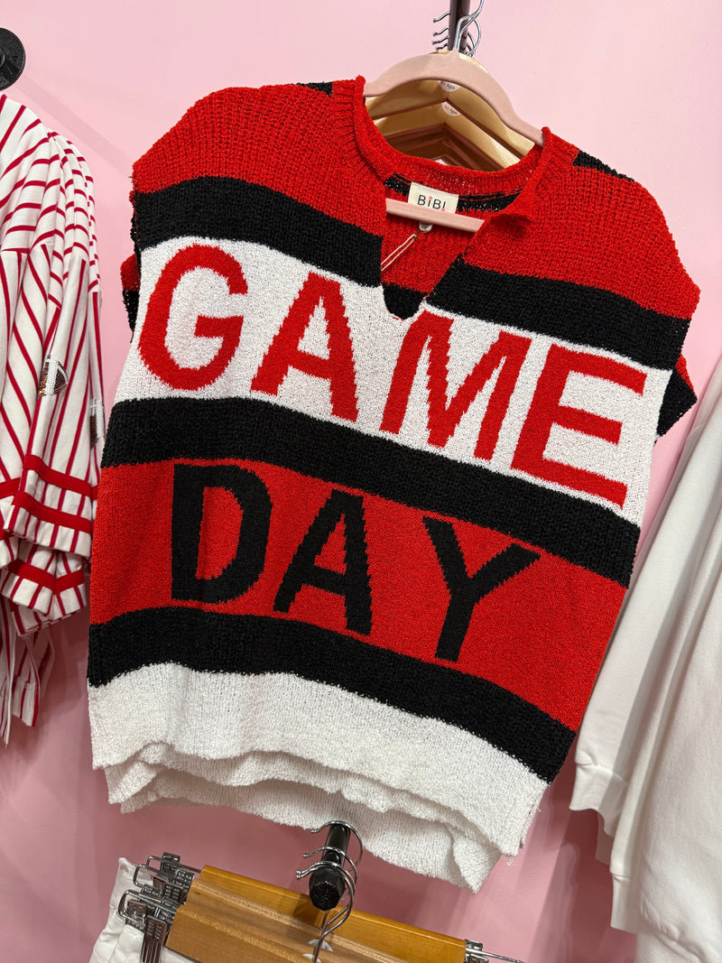 Red & Black Gameday Knit Top-Bibi