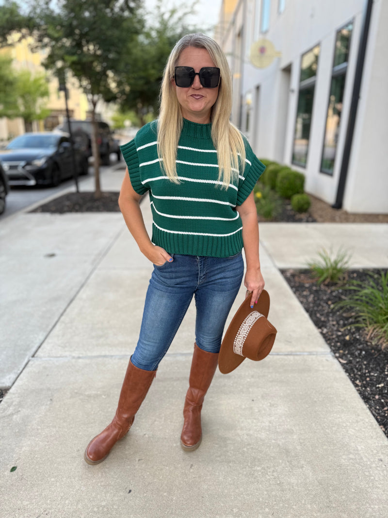 Green Cropped Sweater-Zenana