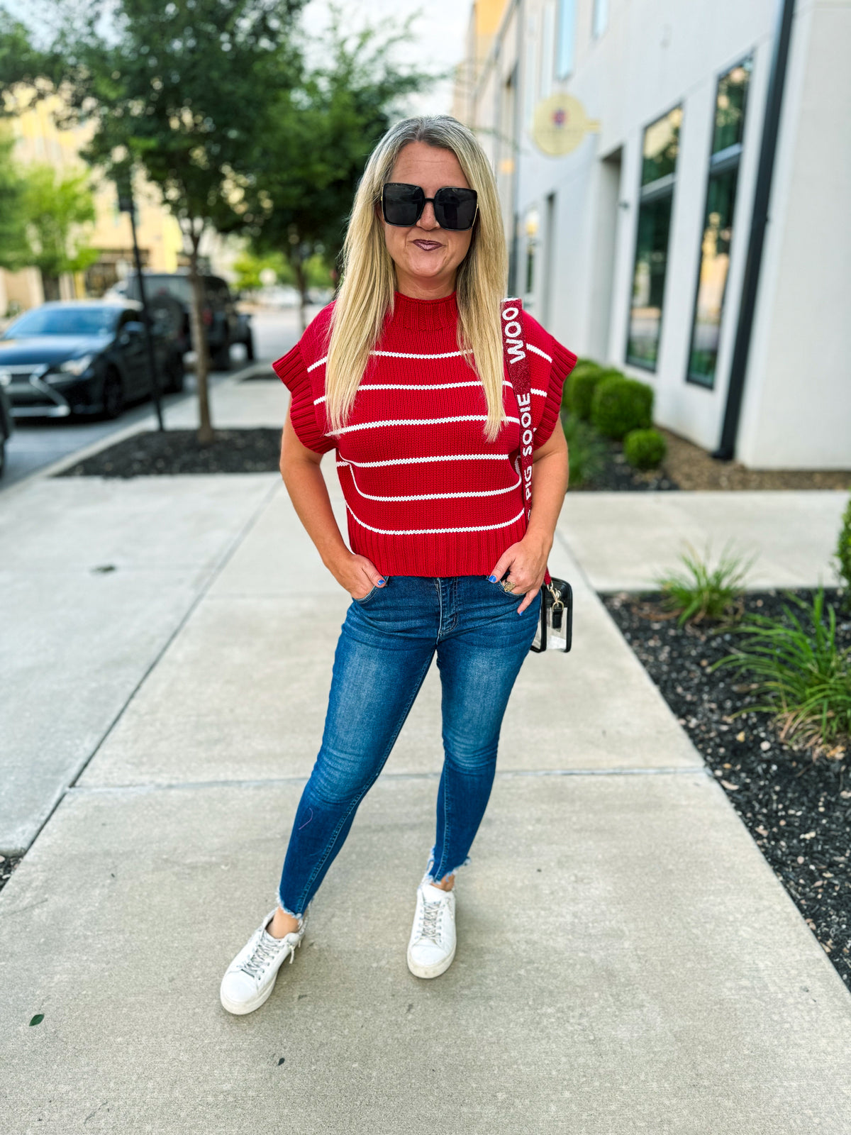 Red Cropped Sweater-Zenana