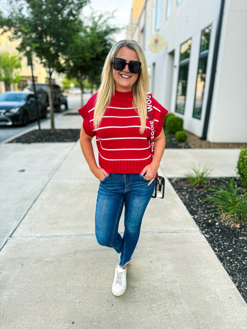 Red Cropped Sweater-Zenana