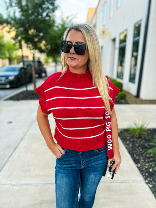 Red Cropped Sweater-Zenana