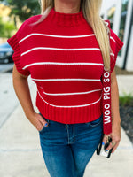 Red Cropped Sweater-Zenana
