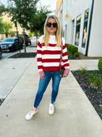 Red Long Sleeve Striped Sweater Zenana