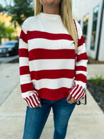 Red Long Sleeve Striped Sweater Zenana