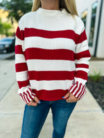 Red Long Sleeve Striped Sweater Zenana