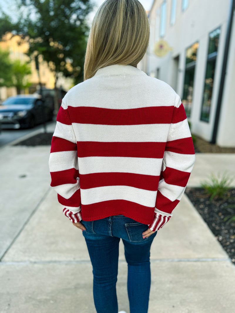Red Long Sleeve Striped Sweater Zenana