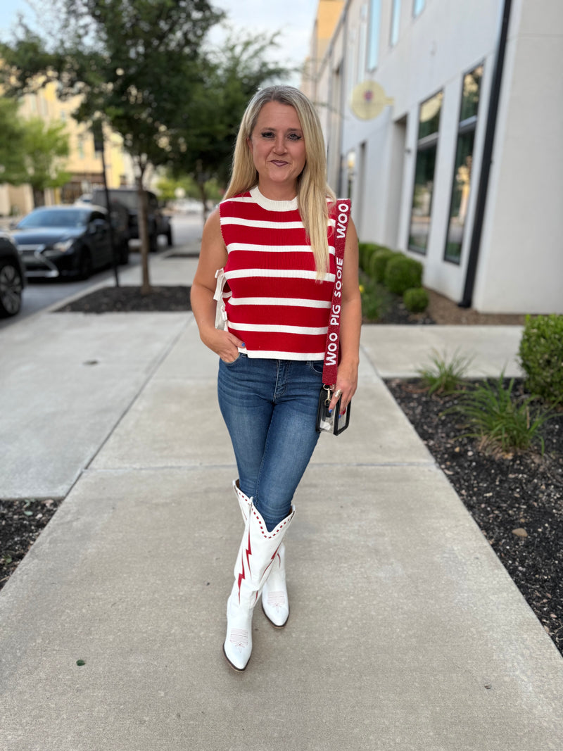 Red Striped Vest with Bows-Zenana
